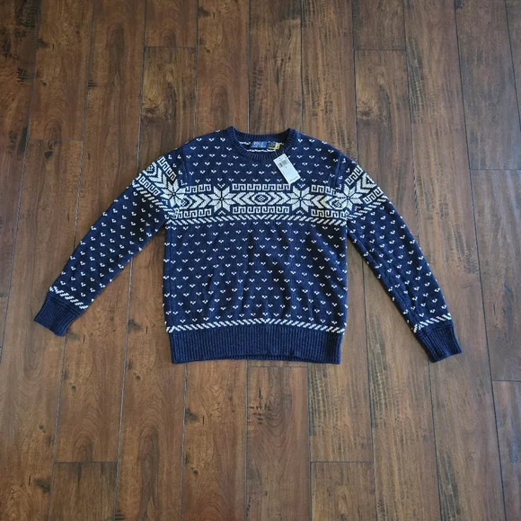 Polo Ralph Lauren Men's Fair Isle Nordic Cotton Cashmere Snowflake Sweater Small - Picture 2 of 6